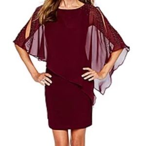 Burgundy Sheath Dress with Embellished Overlay